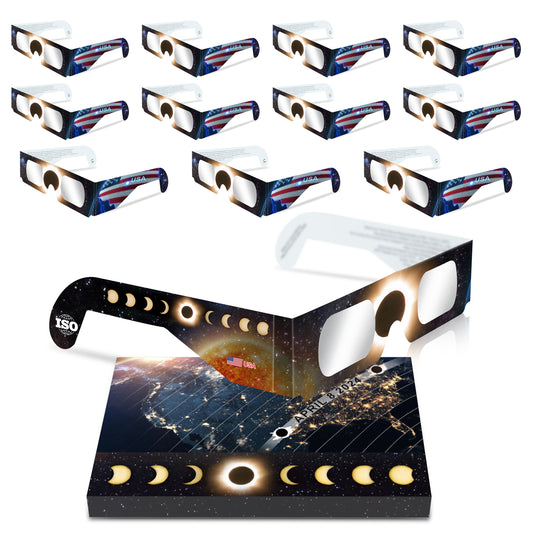 Solar Eclipse Glasses 2024,12 Pack Solar Eclipse Glasses for Direct Sun Viewing-ISO 12312-2:2015(E) & CE Certified